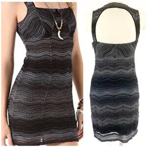 🖤 Free People Gray and Black Ombre Crochet Bodycon Mini Dress Size 8